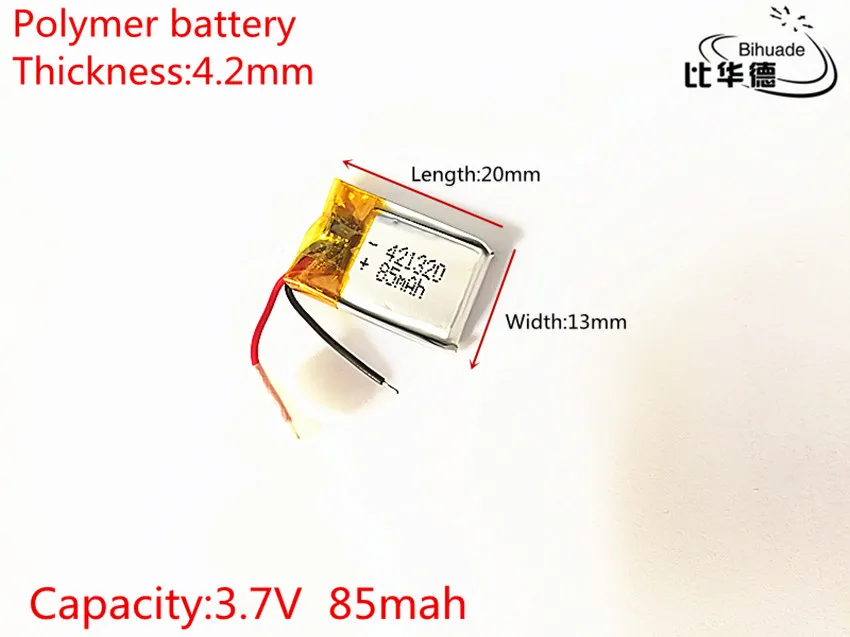 

3,7 V,85mAH,421320 PLIB; Полимерный литий-ионный/литий-ионный аккумулятор для GPS,mp3,mp4,mp5,dvd,bluetooth, модель игрушечного мобильного bluetooth