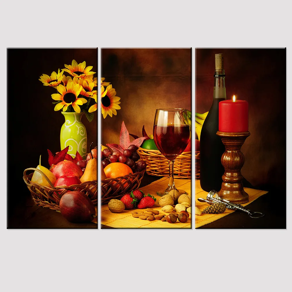 

Retro Style Canvas Painting Flower Fruit Wine Oil Picture Scenery Art Print Poster Vintage Unframed Home Decoration 3 pieces