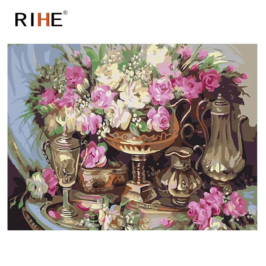 RIHE Роза ваза Diy Краска ing по номерам масляная краска на холсте Ручная ed Flower Cup Cuadros