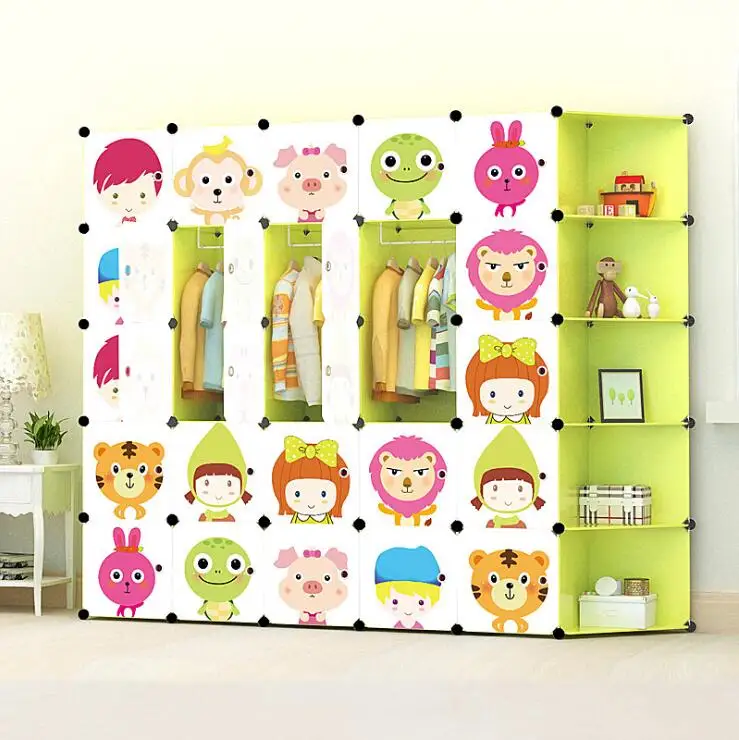 T DIY Детский мультяшный пластиковый шкаф для одежды простые сборочные шкафчики для одежды Многослойные шкафы для хранения для детей - Цвет: T