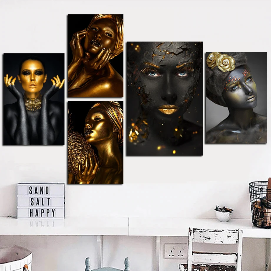 

Black Gold Makeup Image Wall Posters framed wall art Canvas Painting Posters and Prints Wall Pictures Home Decor for Bedroom