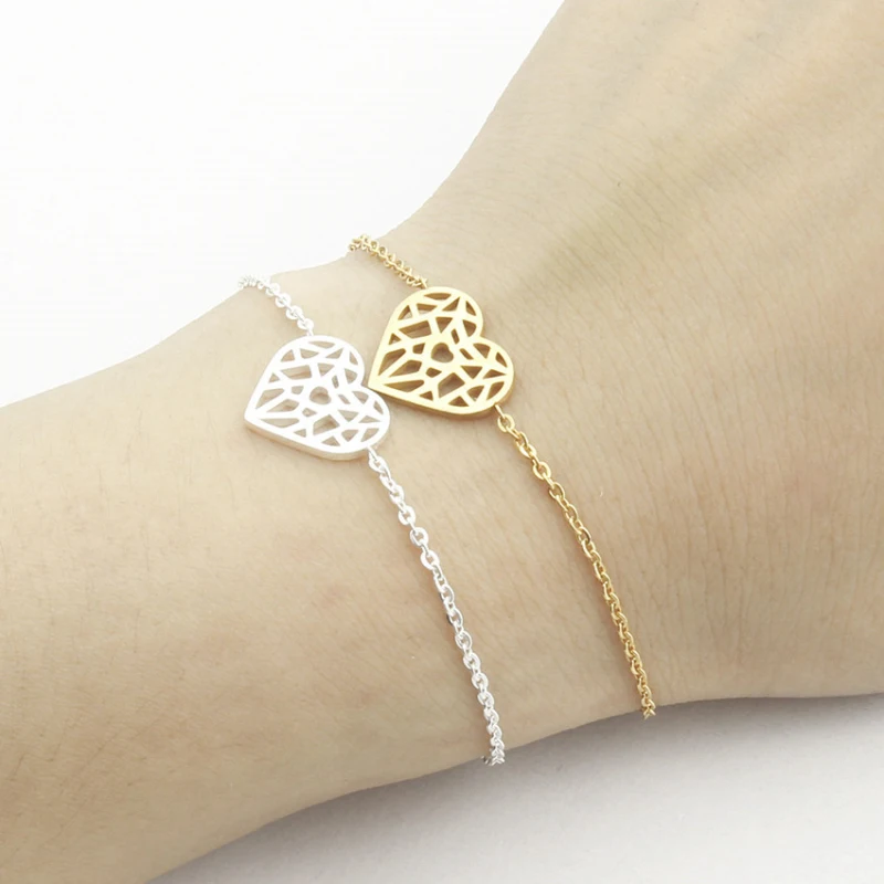 

Minimalist Jewelry Origami Inspired Heart Charm Bracelet For Women Bridesmaids Gift Stainless Steel Chain Pulseira Feminina 2021