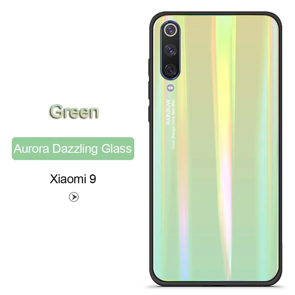 xiaomi mi 9 se чехол Лазерный закаленное Стекло для телефона для Xiaomi 8 9 6X с уклоном, разноцветные, Крышка корпуса для huawei Mate20 li - Цвет: green