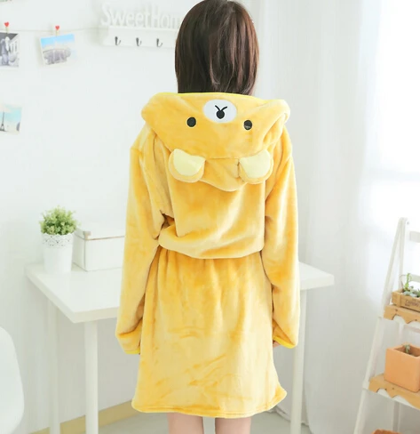 New Women Men Spring Autumn Winter Flannel Animal Lovely Bear Hooded Towel Bathrobe Nightgown Robes Lovers pajamas home service | Женская