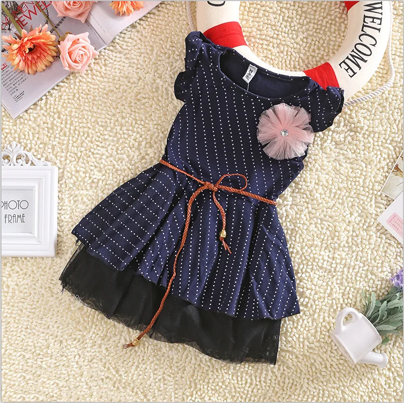 Children's clothing Girl sleeveless A-Line Children belt dots dress Girls College Wind cotton 2 3 4 5 6 7 years old | Детская одежда