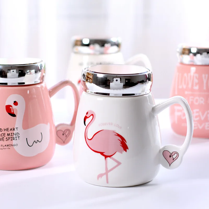 Симпатичные Фламинго кружки с крышкой завтрак для девочек Кофе молоко чашки