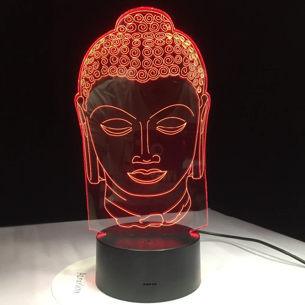 Лампа Будды Буддизм 3D светодиодный светильник USB Цвет Ночной украшения