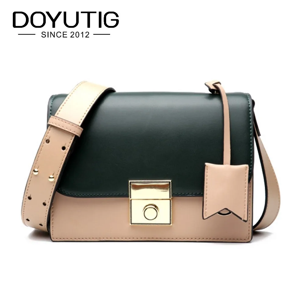 

DOYUTIG Brand Europen Design Genuine Leather Square Flap With Panelled Pattern Lady Fashion Real Cow Leather Crossbody Bag F600