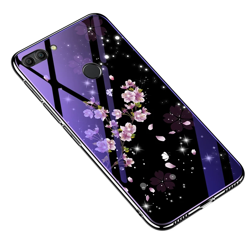 For Huawei Y9 2018 Case Flower Tempered Glass for Phone Full Protective Cover | Мобильные телефоны и аксессуары