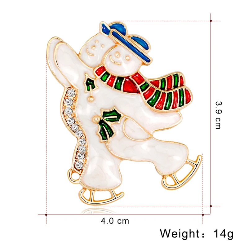 Эмалированная Рождественская брошь для катания на коньках с двойным кристаллом