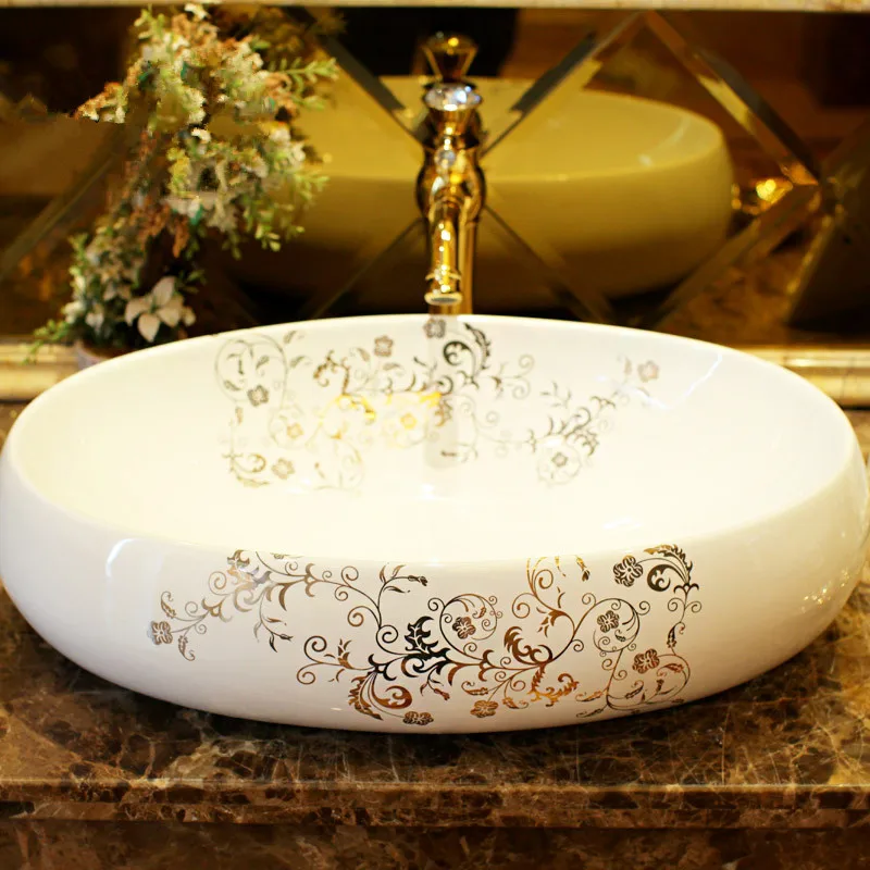 Овальная керамическая раковина для ванной комнаты Jingdezhen фарфоровая столешница