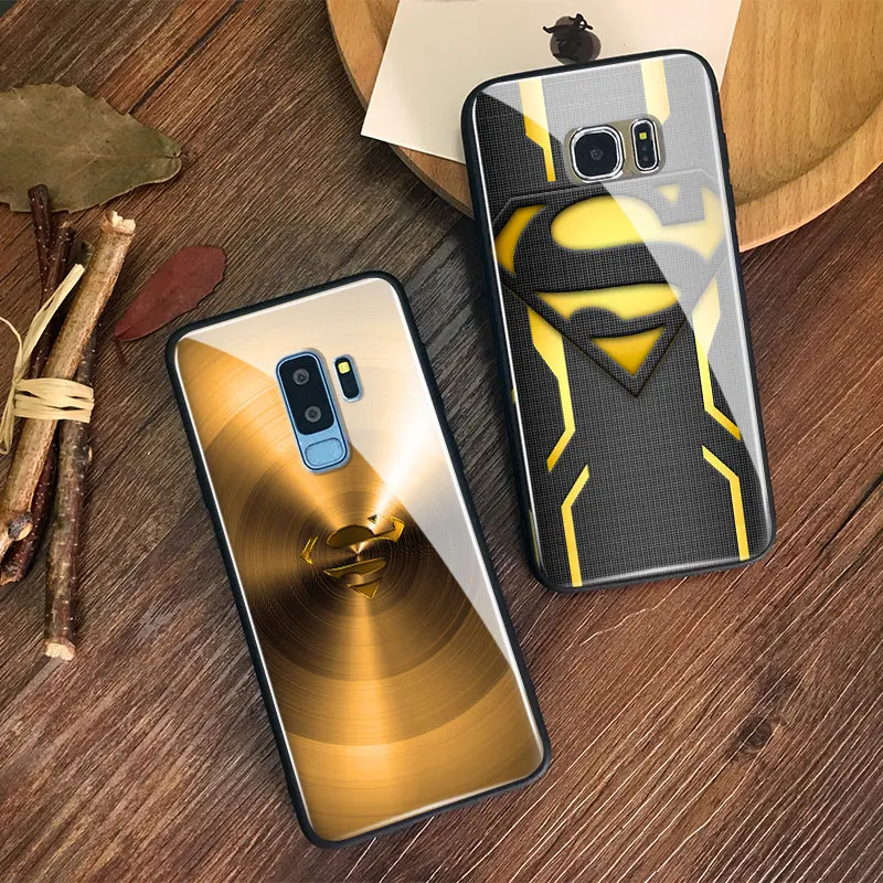 Символ Супермена DC закаленное стекло Мягкий силиконовый чехол для телефона samsung Galaxy S7 Edge S8 S9 S10e S10 Plus Note 8 9 10 PLUS