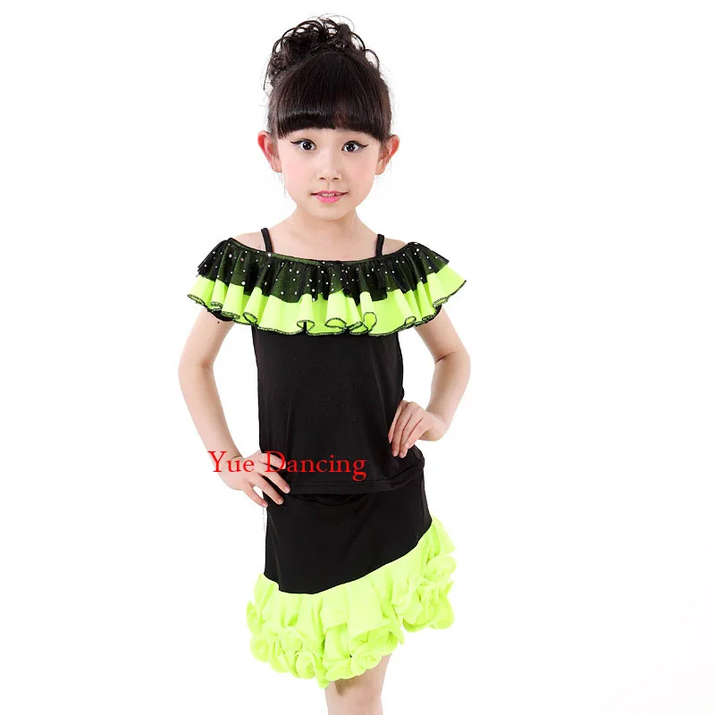 Фото Розовый/зеленый + черный танцевальное платье латина блёстки Самба карнавальные