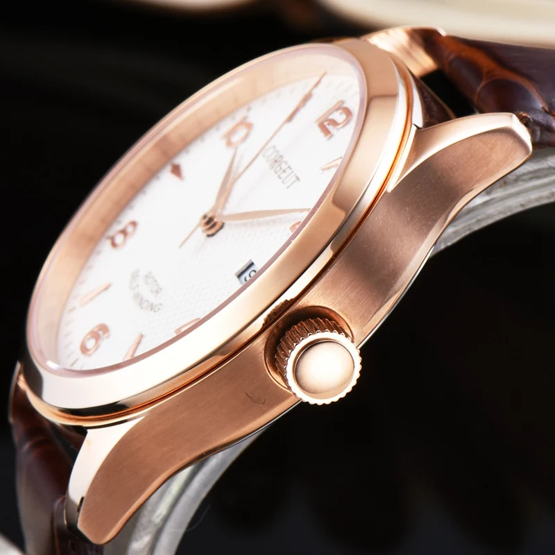 Corgeut 42 мм Мужские автоматические часы Miyota 821A Mov не белые с циферблатом Rosegold чехол