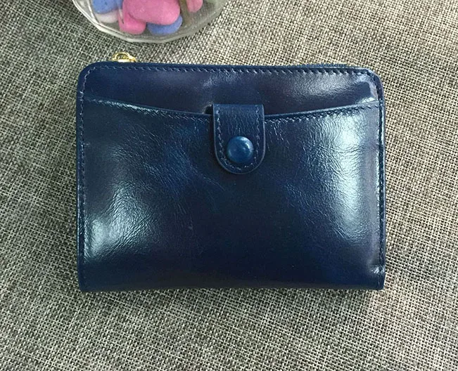 Blue Женский кошелек из натуральной кожи, Классический Тонкий кошелек и сумочка, держатель для карт, черный светильник, коричневый, фиолетовый, розовый, зеленый, синий - Цвет: Blue