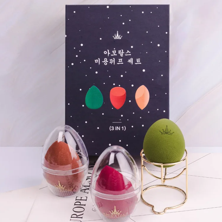 Модный женский комплект из 3 предметов, профессиональный спонж для макияжа, румяна, основа для макияжа, спонж для макияжа, Высококачественная коробка