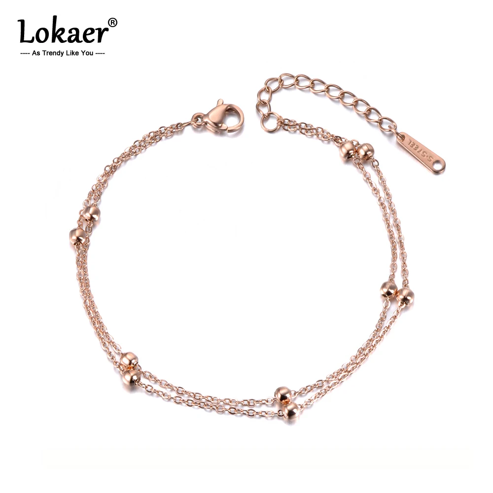 Lokaer Модные Двухслойные, круглые бусины, браслет, ювелирные изделия, розовое золото и титан, стальная цепочка и звено, женские ID браслеты B19051