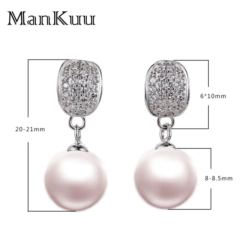 ManKuu Classic Dangle Earrings For Women 8-9mm Natural Round Freshwater Pearl Drop 925 Sterling Silver | Украшения и аксессуары