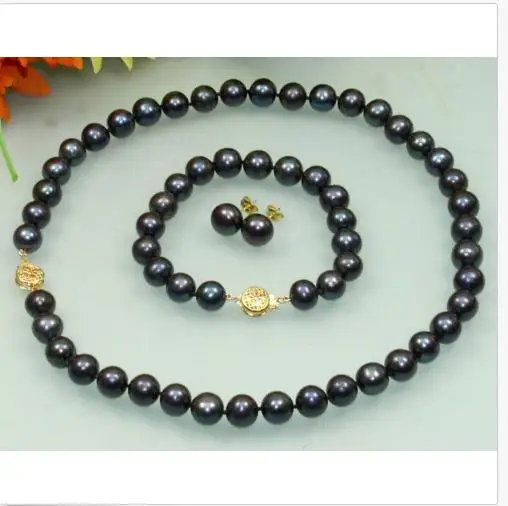 set 10-11mm tahitian black green pearl necklace 18inch&ampbracelet 7.5-8&quot&ampearring | Украшения и аксессуары