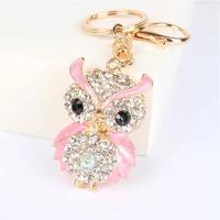 pink owl bird pendant charm rhinestone crystal purse bag keyring key chain accessories wedding party gift