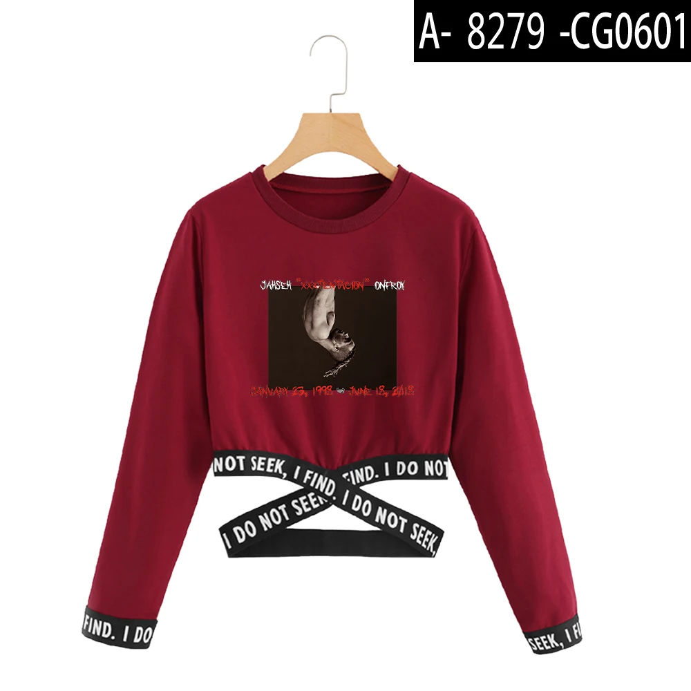 red Xxxtentacion укороченная Женская Толстовка Harajuku с длинным рукавом укороченный Топ Толстовка корейская одежда Стиль инстаграм Прямая поставка - Цвет: red