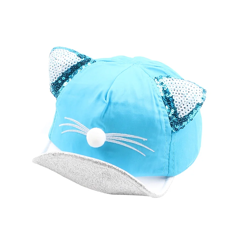 Cartoon Cat Baby Caps New Soft Cotton Hat With Ears Summer Sequins For Girls 2018 Autumn Boys Sun Hats | Детская одежда и обувь