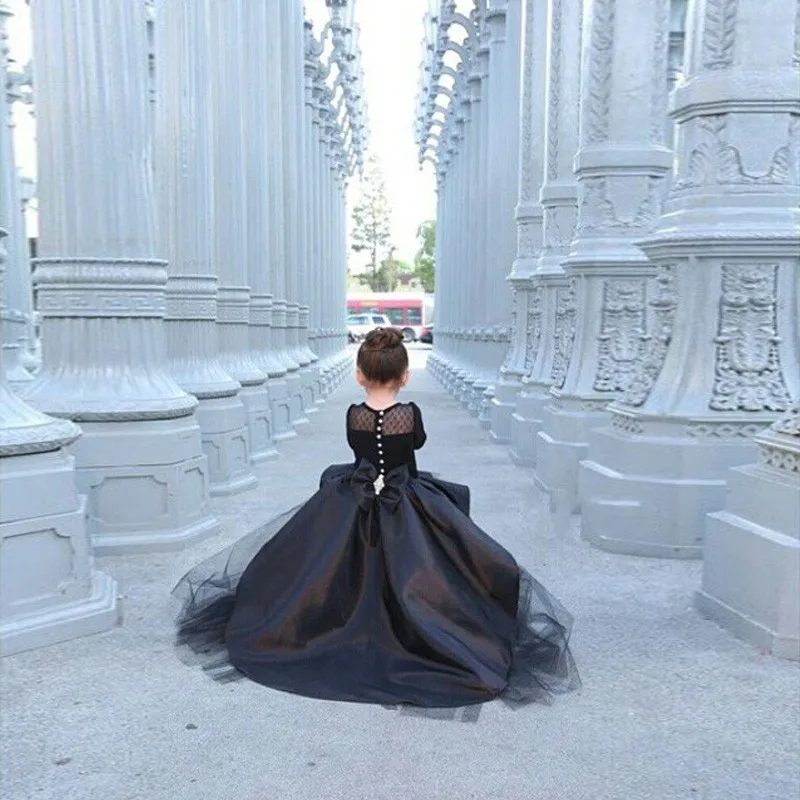 Элегантные черные платья с цветочным узором для девочек 2019 г. дешевые тюлевый