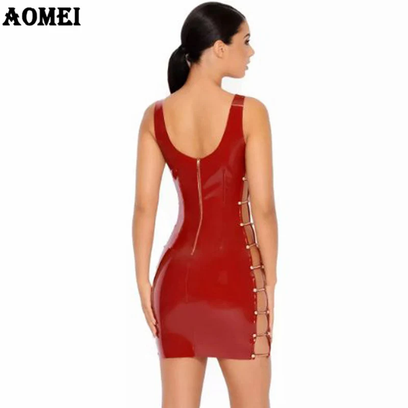 2020 сексуальные кожаные платья из ПВХ с эффектом мокрого вида вырезами на