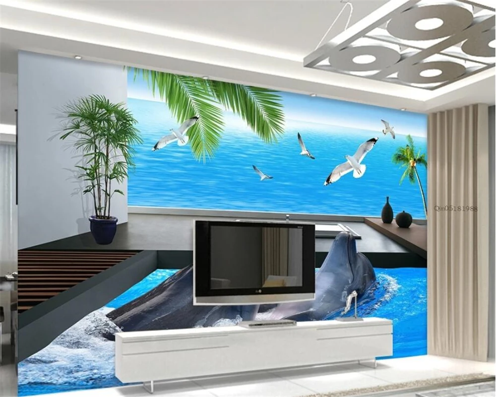 Обои для гостиной спальни 3D обои вид на море вилла балкон дельфин ТВ обои|custom