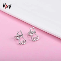 kpop cat kitty ear studs genuine 925 sterling silver aaa cubic zirconia earrings for women valentines gift e6002
