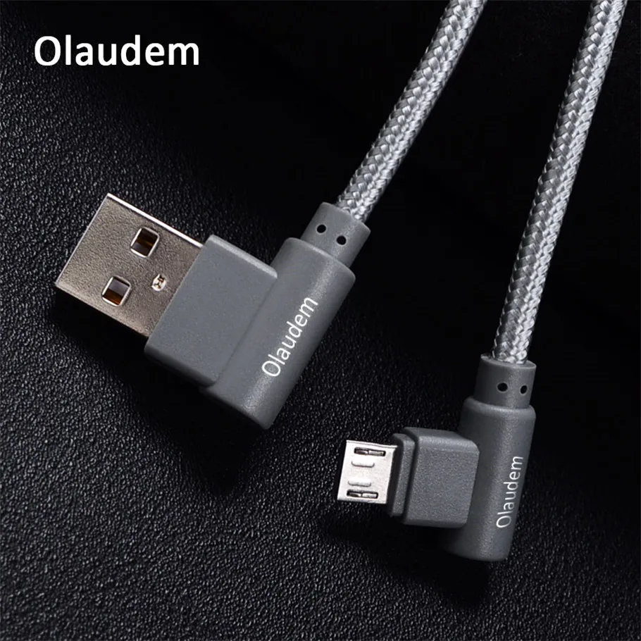 Olaudem Micro USB кабель 90 градусов 2 м нейлоновый Плетеный 2A 5 В шнур для зарядки Дата
