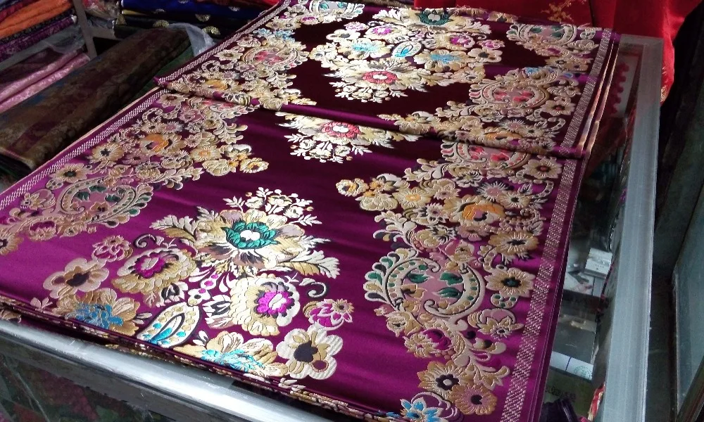 Традиционная китайская шелковая парчовая ткань 75 см полиэстер темно фиолетовая