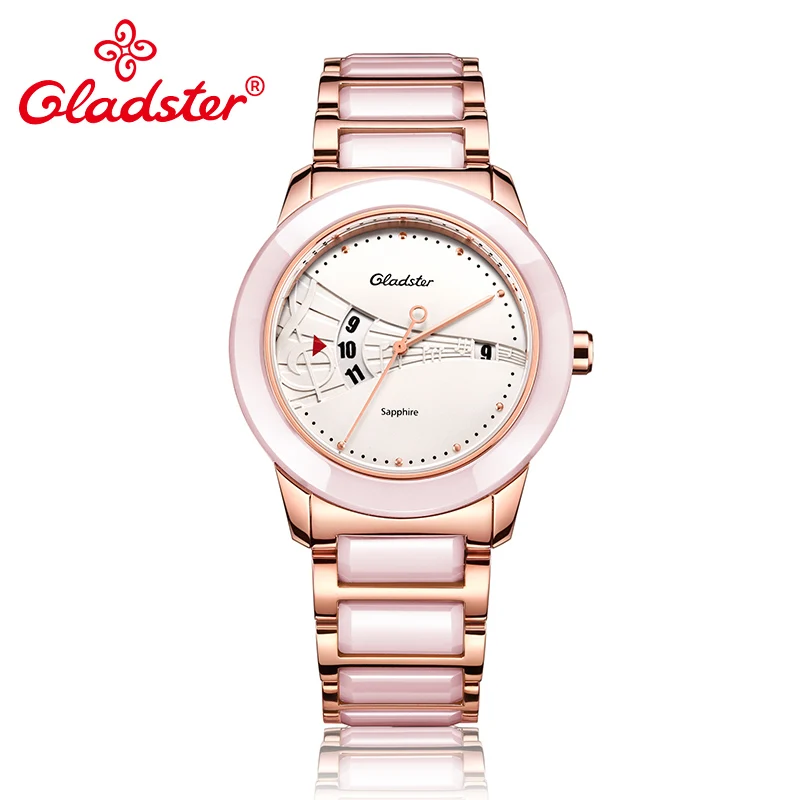 Женские наручные часы Gladster японские Miyota из нержавеющей стали с керамическим