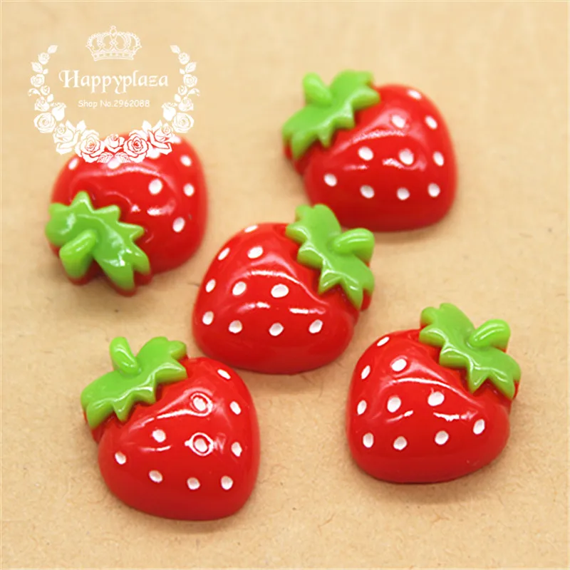 Кабошоны из смолы в форме клубники Kawaii, имитация фрукта, украшения для искусства и ремесла, 10 штук, размер 16*18 мм.
