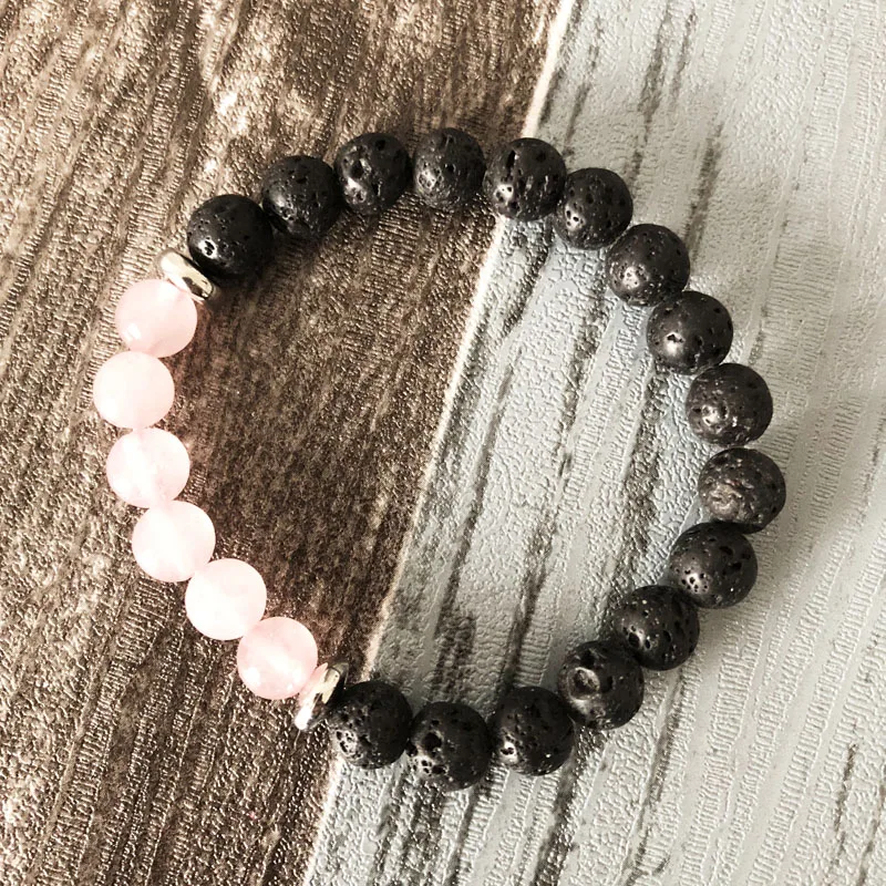 Женский браслет из бусин и вулканической лавы розовый для йоги|yoga bracelet|bead braceletpink