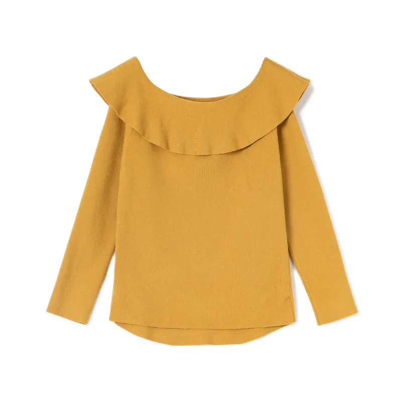 

2018 Fashion Sweater Women Elegant Ruffles Long Sleeve Slash Neck Pullover Women Sweater Autumn Winter Knitted Tops