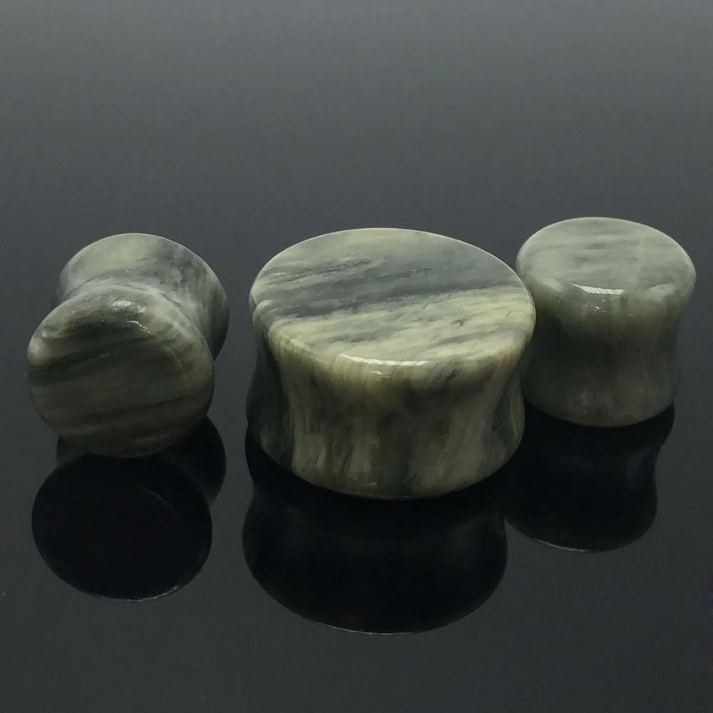 2pcs Stone Ear Expanders Organic Green Amazonite Plugs Saddle Flared Flesh Tunnels Earring Expander Gauges Women BodyJewelry | Украшения и