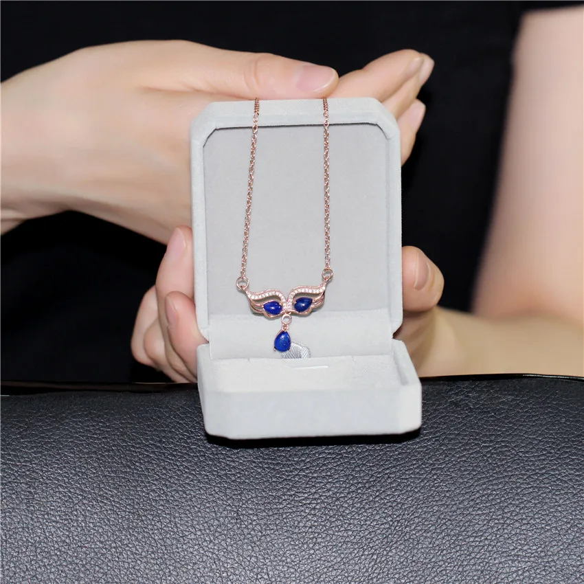 Almei 2018 Для женщин 1.2ct темно синий ляпис маскарад маска Пром Танцы кулон Цепочки и