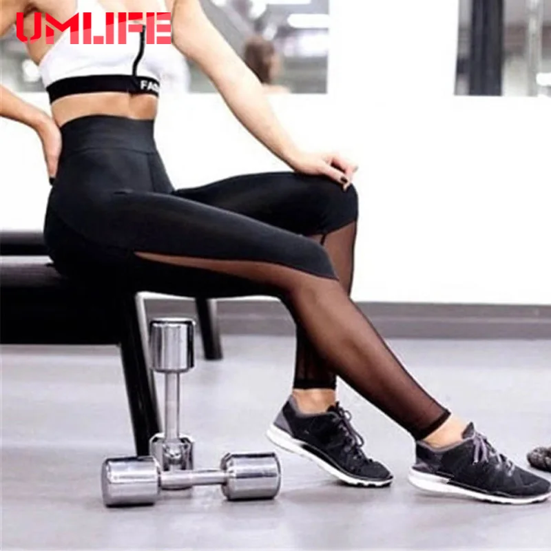 Женские леггинсы для фитнеса UMLIFE лоскутные сетчатые гетры с высокой талией