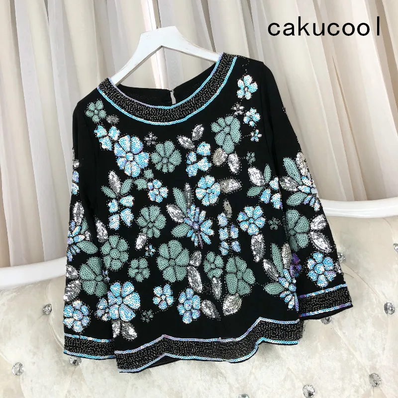 Cakucool женская летняя блузка с бусинами и круглым вырезом рубашки длинными