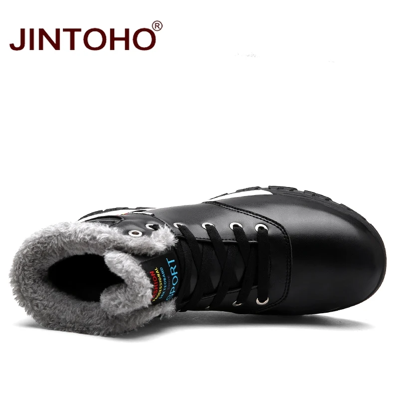 JINTOHO/мужские кожаные ботинки высокого качества зимние на меху для взрослых