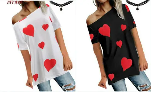 Новые модные женские свободные футболки с принтом Love на одно плечо и коротким