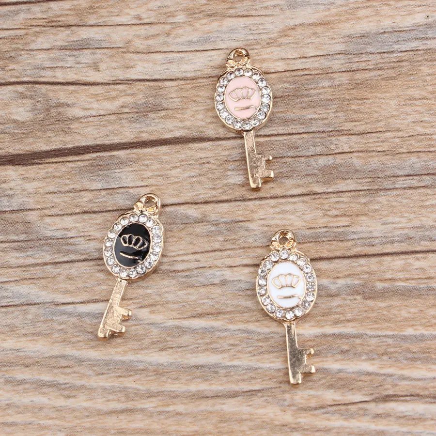 Корень 10 шт./упак. Корона ключ Стразы Эмаль амулеты из сплава масла с камнями в