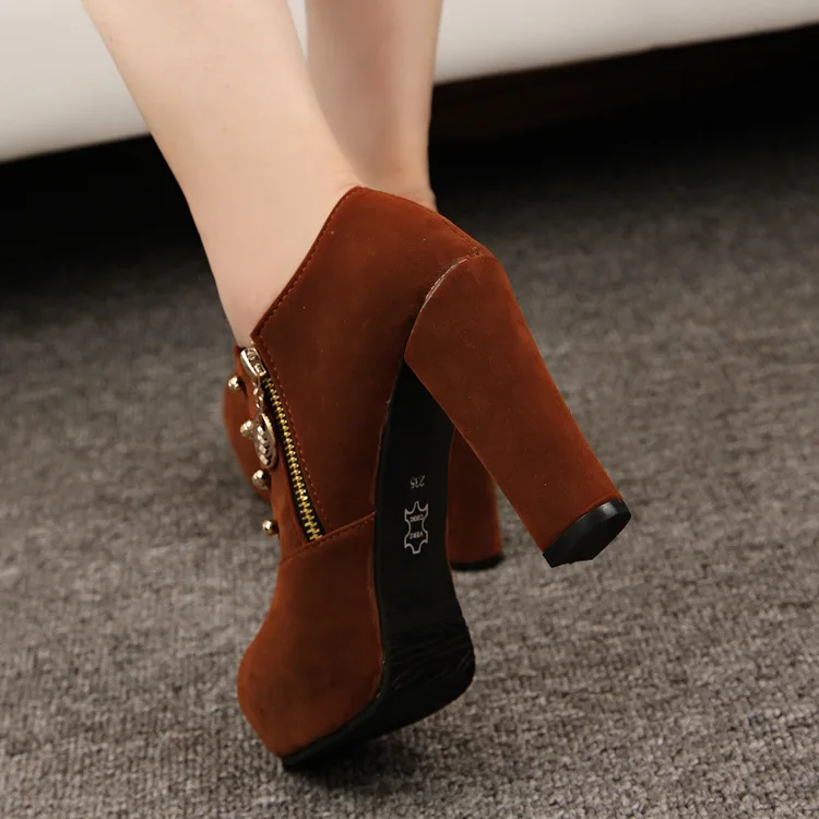 New High Quality Women Boots Pumps Spring Autumn Side Zipper Round Head Thick Bottom Heel Ankle Woman Martin | Обувь
