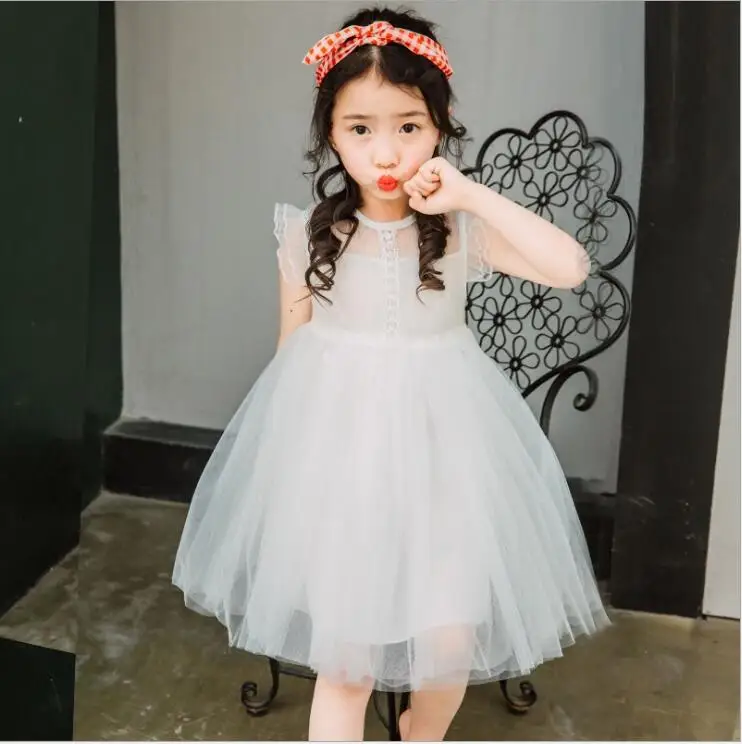 Оптовая нежный новый лета малышей платье принцессы дети девушки puff рукавом