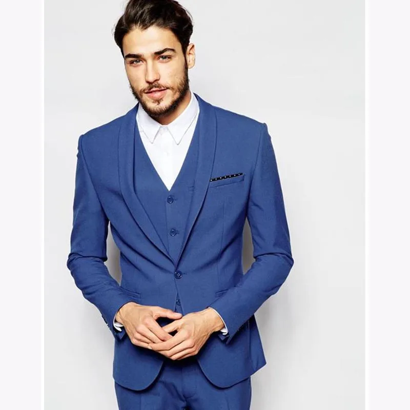 2019 Blue One Button Mens Slim Fit Suits Men Tailor Business Stylish Suits Male 3 Pieces Prom Wedding Suits Jacket+Pants+Vest