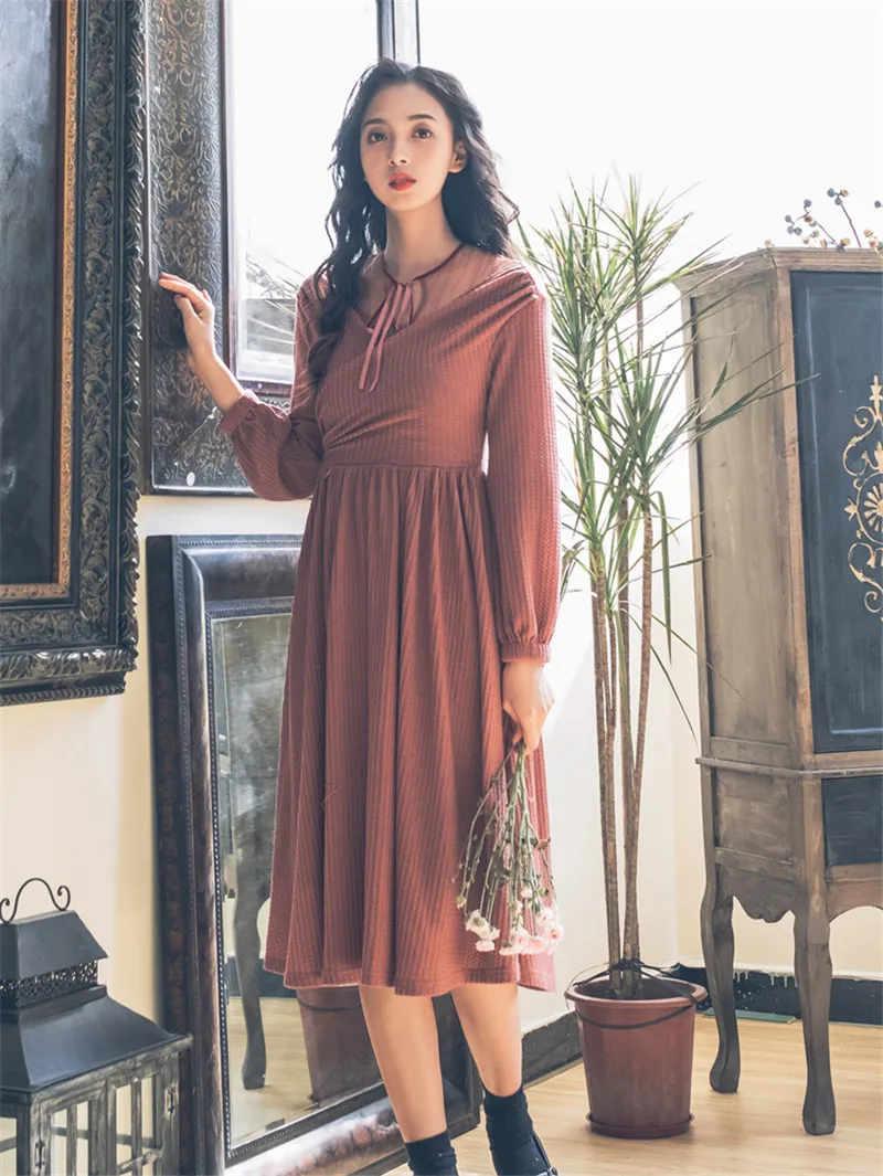 Женское элегантное платье из сетчатой ткани французское винтажное Осень-зима 2019