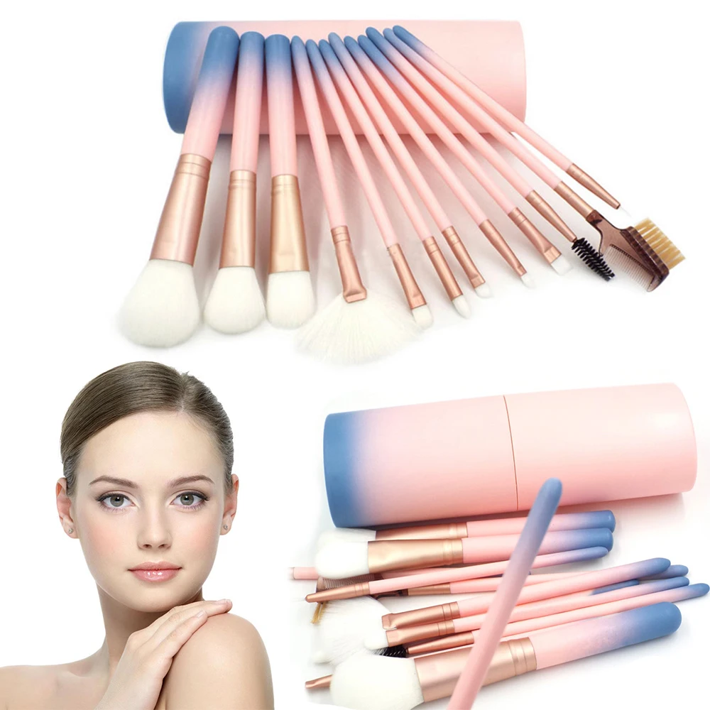 ELECOOL 12 шт. набор кистей для макияжа пластиковая ручка алюминиевая трубка косметическая пудра Базовая кисть для теней набор инструментов для красоты