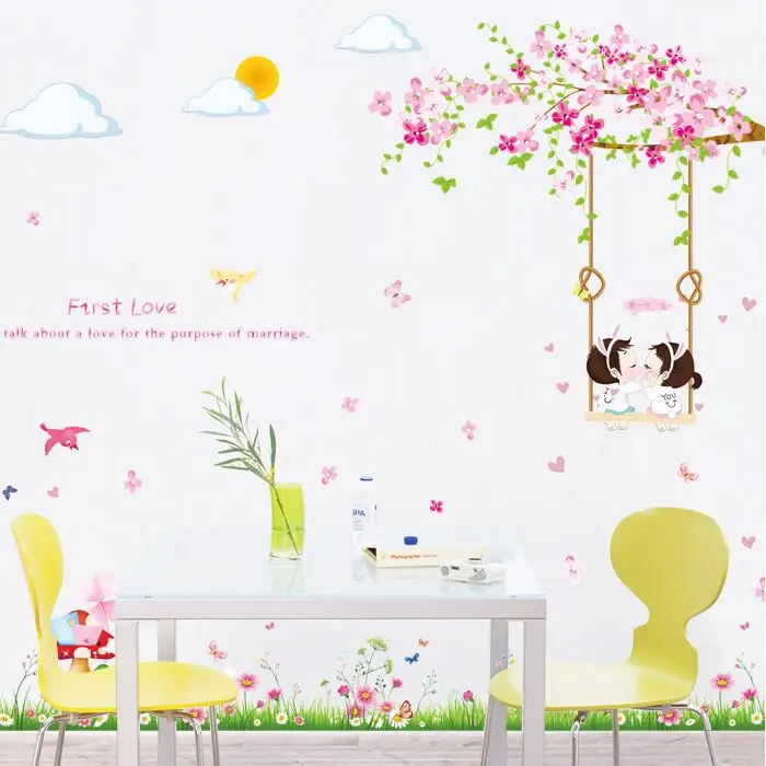 2 шт./компл. Наклейка на стену Поцелуй тебя цветок романтическая красота наклейка