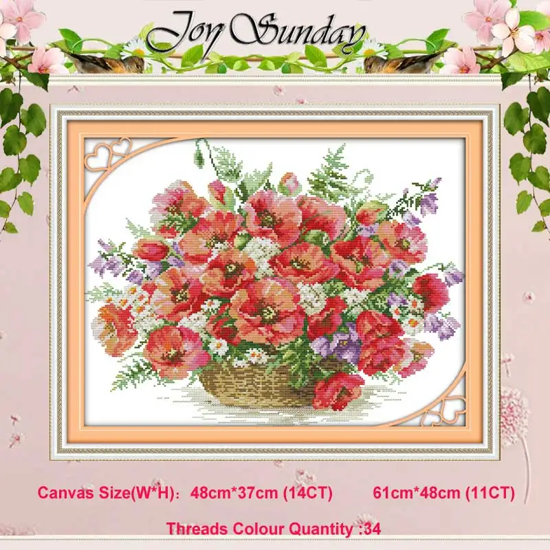 Poppy Sunflower vase basket counted 11CT 14CT Cross Stitch Set DIY DMC flower Cross-stitch Kit Embroidery Needlework Home Decor